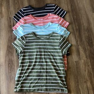 Time and Tru Women's Short Sleeve Striped Tees - Green, Pink, Blue, Black